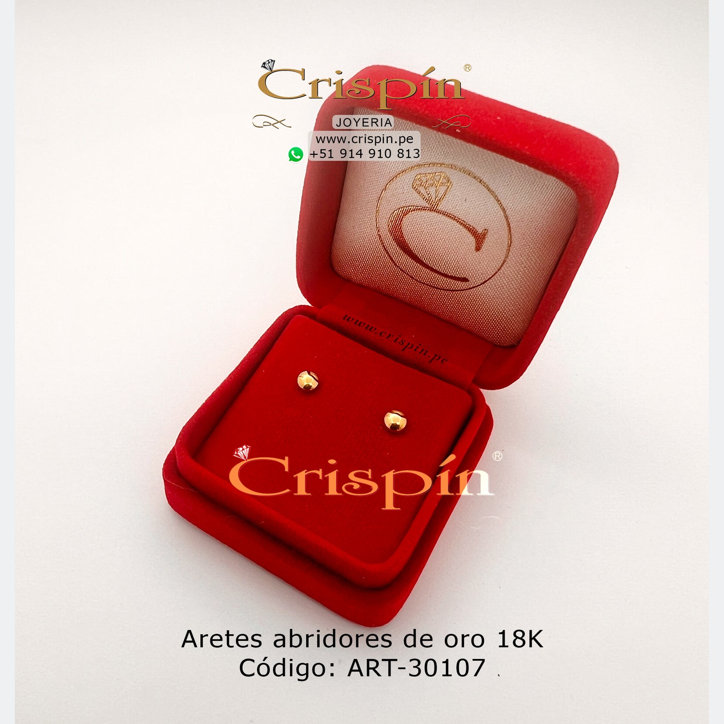 Aretes abridores de oro 18K modelo lenteja. Código: ART-30107
