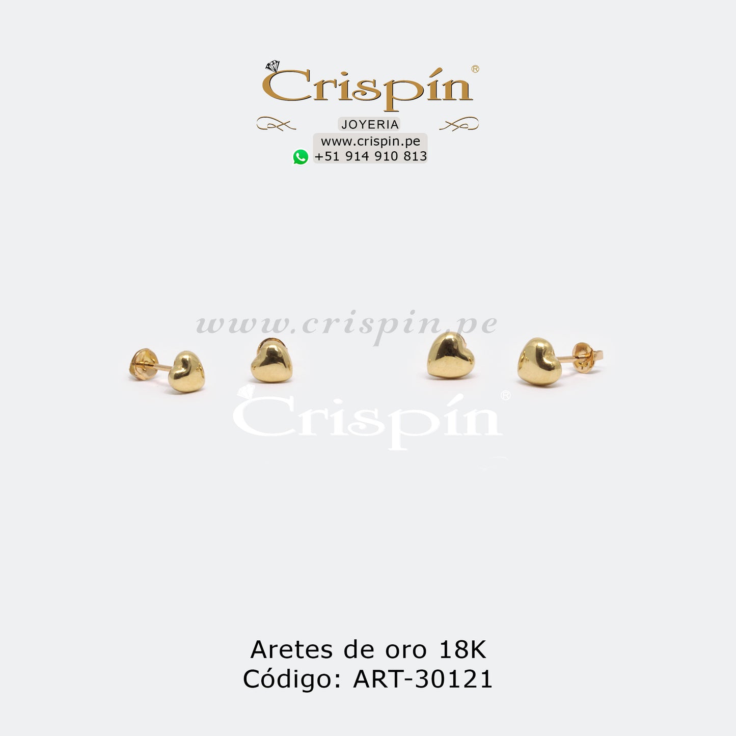 Aretes de oro 18K modelo corazón. Código: ART-30121