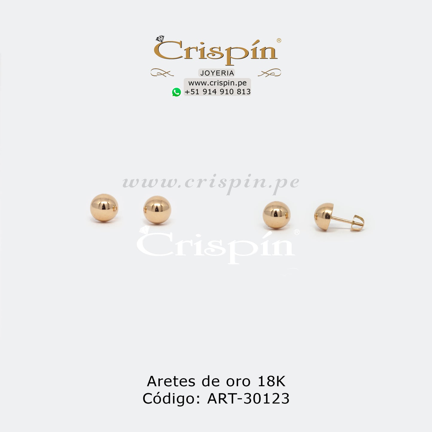 Aretes de oro 18K modelo media bola. Código: ART-30123