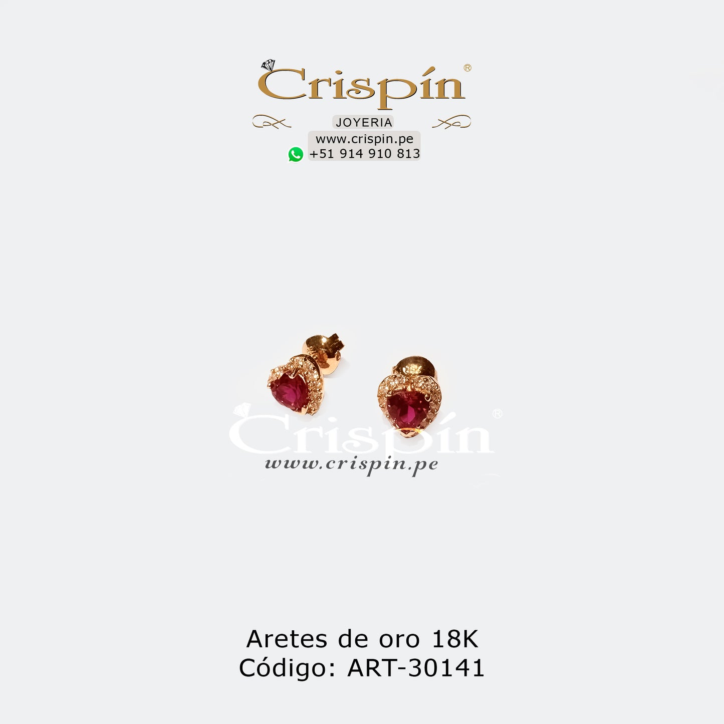 Aretes de oro 18K modelo corazón con circones suizos. Código: ART-30141