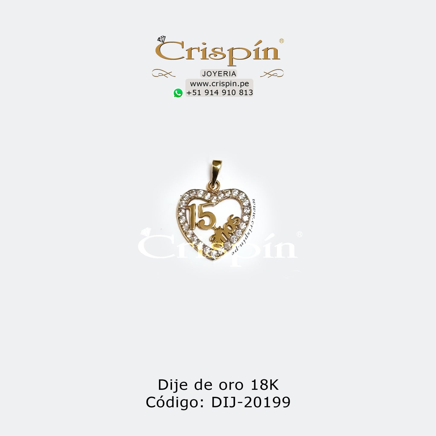 Dije de oro 18K modelo corazón 15 años Código: DIJ-20199