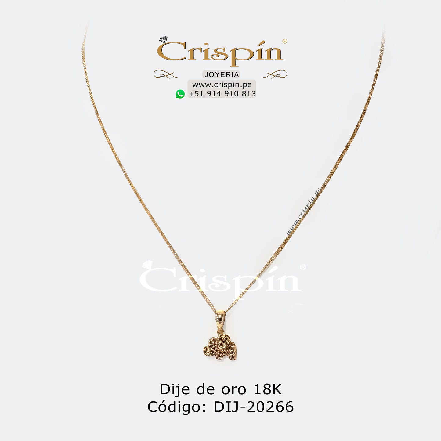 Dije y cadena de oro 18K modelo elefante Código: DIJ-20266