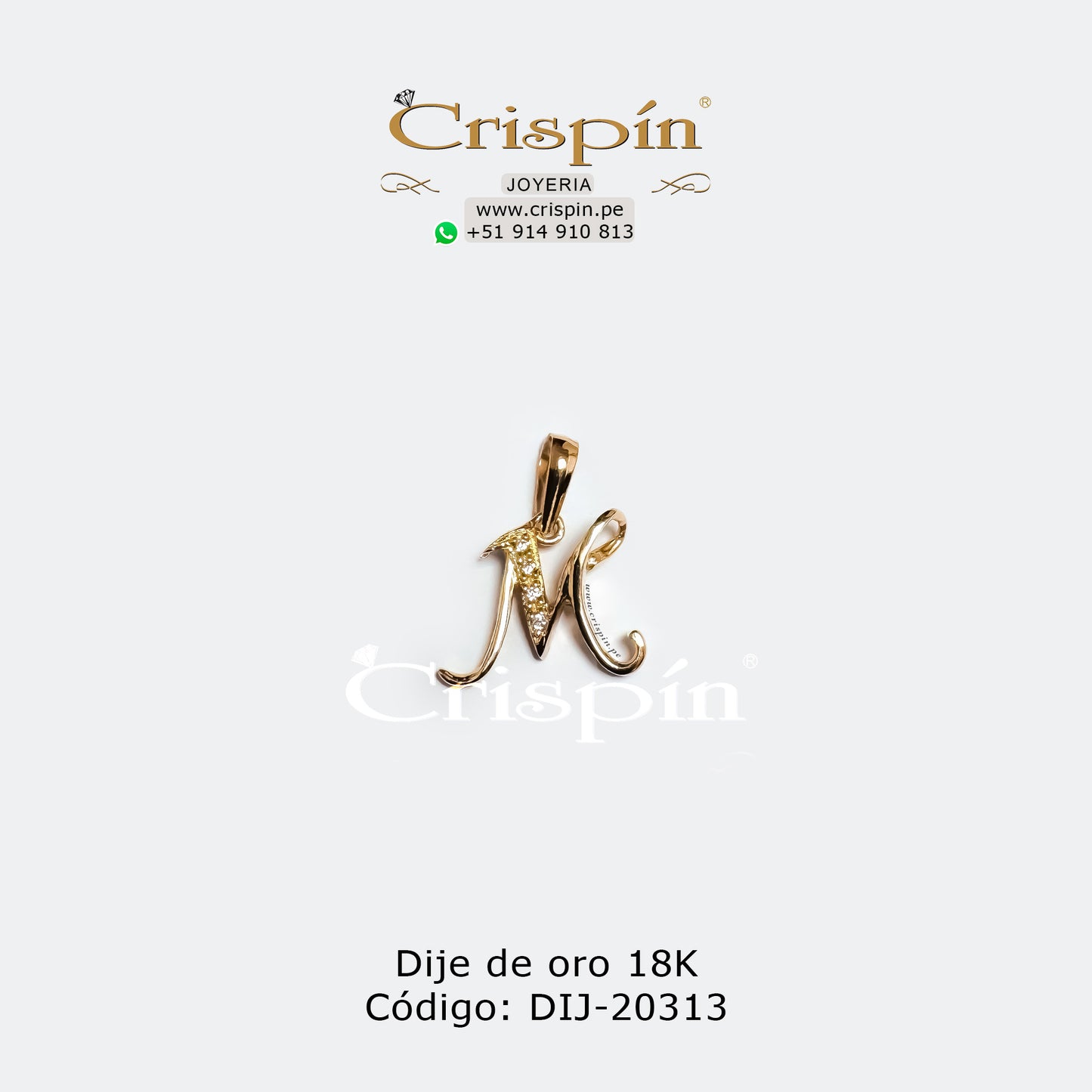 Dije de oro 18K letra M Código: DIJ-20313