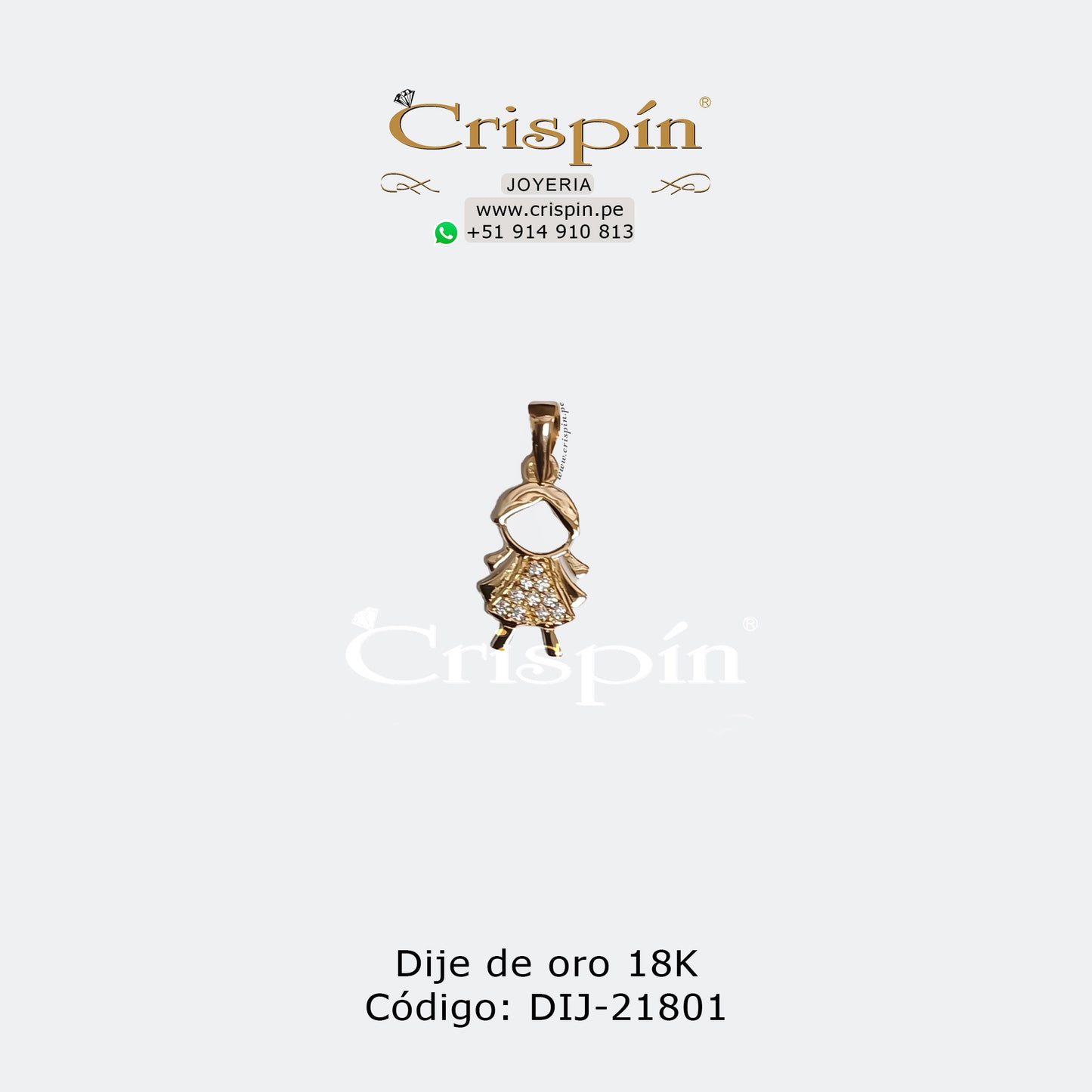 Dije de oro 18K modelo niña. Código: DIJ-21801