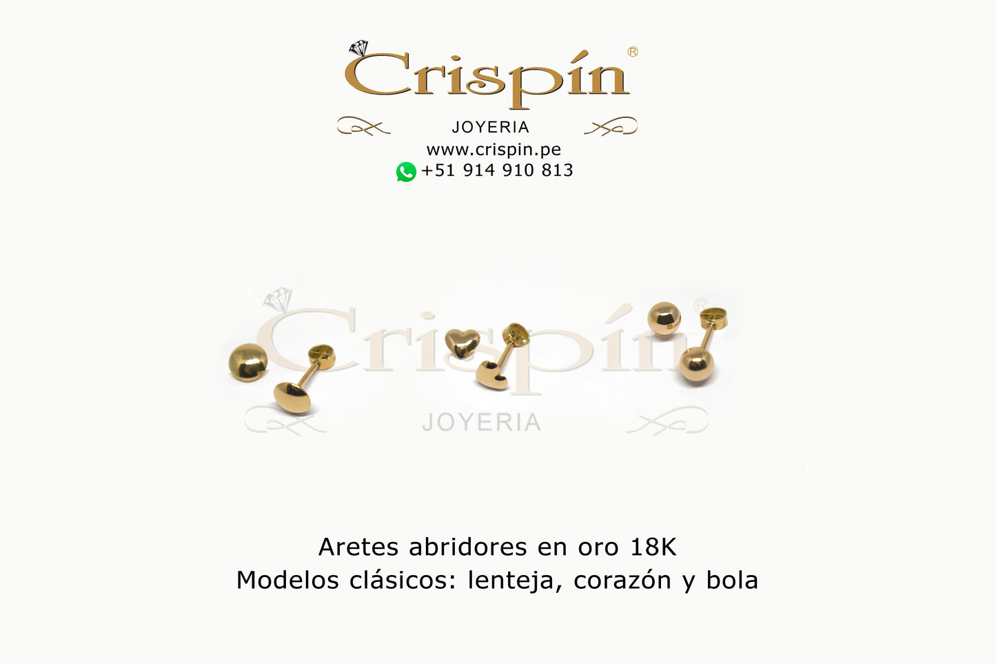 Aretes abridores de oro 18K modelo lenteja. Código: ART-30107