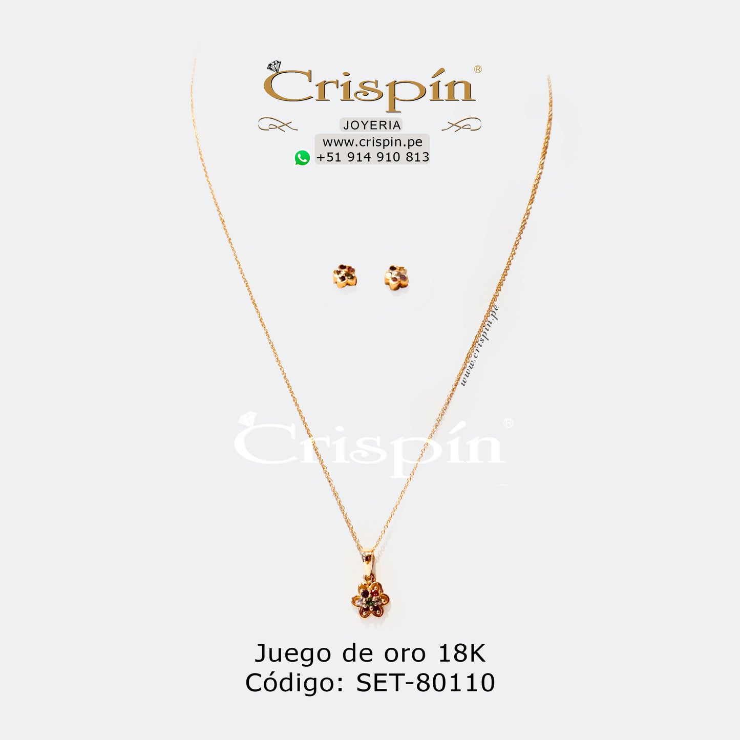 Juego de aretes, dije y cadena de oro 18K Código: SET-80110