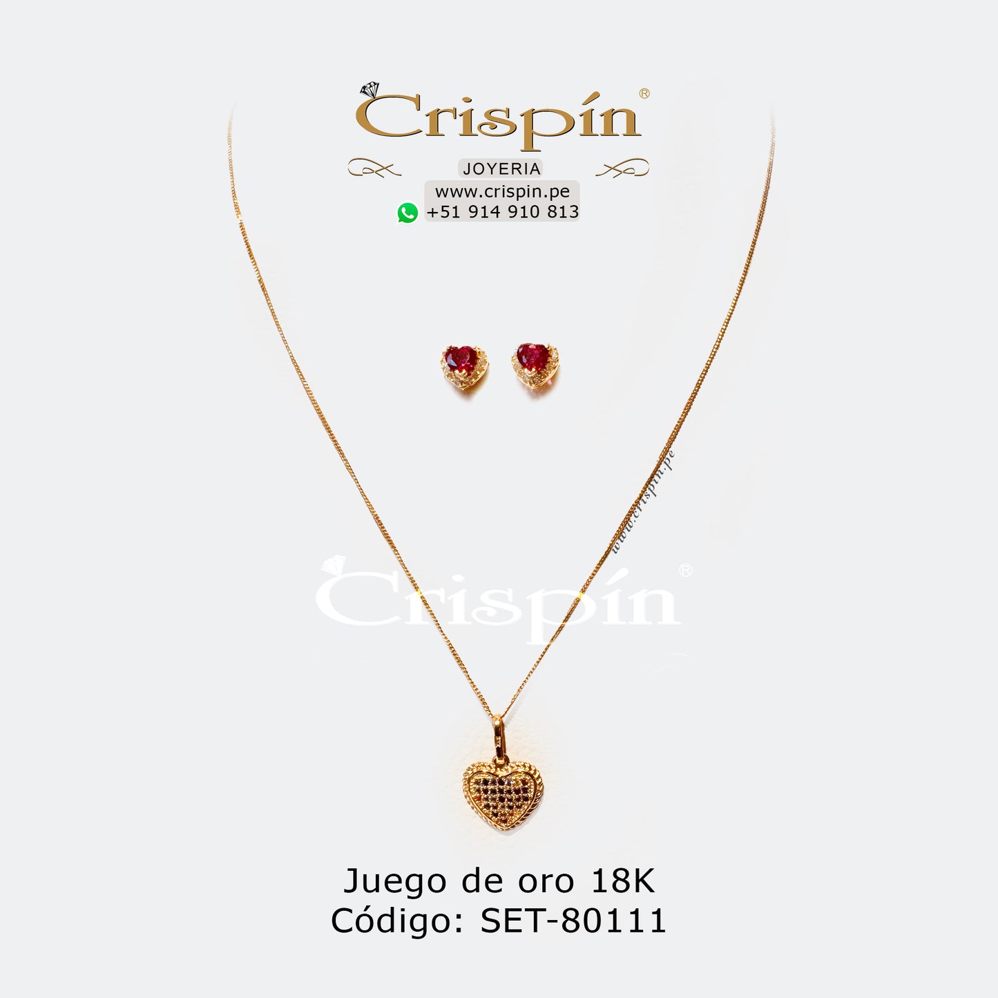 Juego de aretes, dije y cadena de oro 18K Código: SET-80111