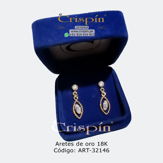 Aretes de oro 18K con circones suizos. Código: ART-32146